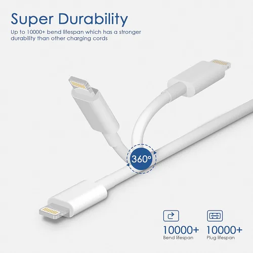 Vista 4 de Cables de carga para iPhone, [certificado MFi], paquete de 3 cables Lightning a USB compatibles con iPhone 11/Pro/X/Xs Max/XR/8 Plus/7 Plus/6/iPad