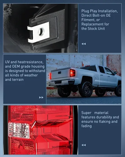 Vista 7 de Ensamble de luz trasera Nilight Compatible con Chevy Silverado 1500 2014 2015 2016 2017 2018 2019, 2500 HD 3500 HD, GMC Sierra 3500HD 2015-2019, Par