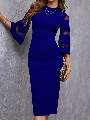 Vista 3 de Floerns Vestido midi de malla de contraste para mujer, con cuello alto