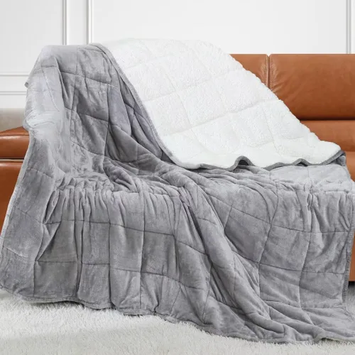 Vista 16 de Alomidds Manta con Peso para Adultos, Tamaño Twin 12 lbs Mantas con Peso, Manta Pesada con Forro Polar Suave y Brillante Reversible y Sherpa Cálido