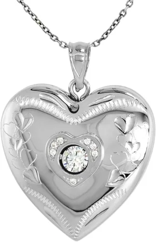 Vista 3 de Collar de plata de ley con circonio cúbico de 1.0in con forma de corazón y corazón para mujer