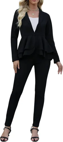 Vista 4 de Salimdy Conjuntos sexys de 2 piezas para mujeres, blazer sólido de manga larga con pantalones, conjuntos de trajes casuales elegantes de negocios