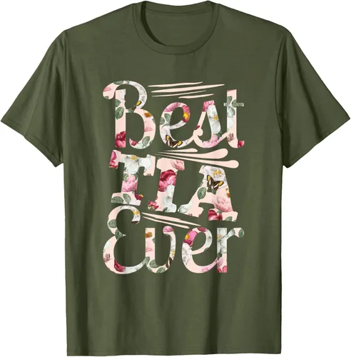 Vista 6 de Camiseta para mujer con texto en inglés "Best Tia Ever" Negro