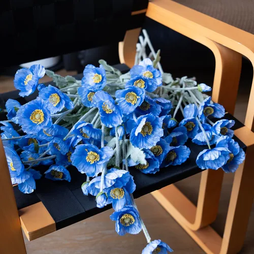 Vista 7 de DUYONE Flores artificiales 6 tallos ramo de seda de amapola, para boda, hogar, decoración de fiesta, arreglo de centro de mesa (azul)