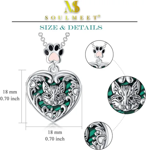 Vista 5 de SOULMEET Collar con medallón de elefante de la suerte, oso koala, panda, nutria, gatolobo con capacidad para 1 o 2 fotos, plata de ley
