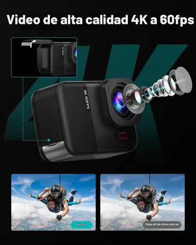 Vista 3 de Cámara de acción impermeable 4K60fps - Metal desnudo bajo el agua 10M con tarjeta SD 64G, pantalla táctil HD 48MP Deportes Estabilización de 6 ejes
