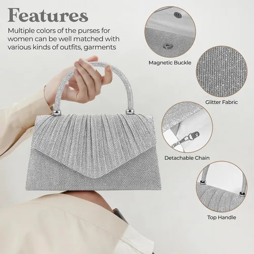 Vista 3 de Bolso de noche brillante para mujer, bolso de mano pequeño y brillante para mujer, para boda, fiesta, bolso de hombro para mujer