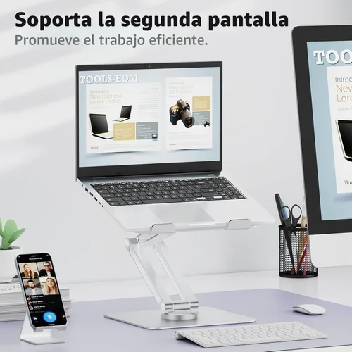 Vista 7 de Soporte giratorio de 360° para computadora portátil para escritorio para dispositivos de 10-17" Adjustable Height, Ergonomic Laptop Riser Standing