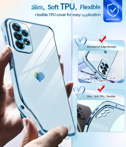 Vista 3 de LeYi Funda para A23 5G con protector de pantalla [2 piezas] + protección completa de la cámara, diseño de corazón chapado en corazón, bonita funda
