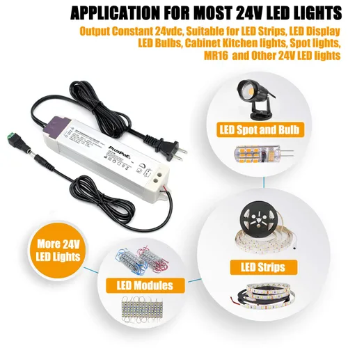 Vista 4 de PLUSPOE Tira de luz LED de 50W con controlador regulable (2A), magnético, transformador de 110V CA a 24V CC, fuente de alimentación de baja tensión