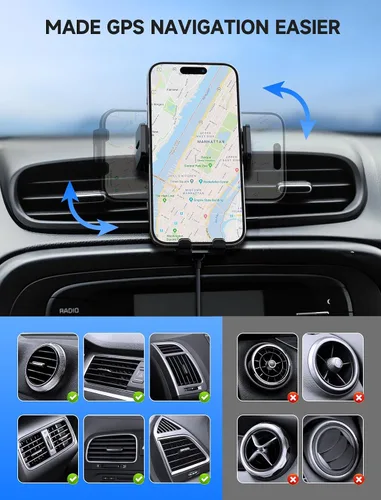 Vista 3 de MOKPR Cargador inalámbrico para automóvil, 15 W, sujeción automática, cargador de automóvil, salpicadero, parabrisas, ventilación de aire, soporte