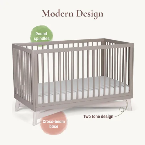 Vista 4 de Little Seeds Pala - Cuna convertible 4 en 1, color gris pardo/blanco lavado