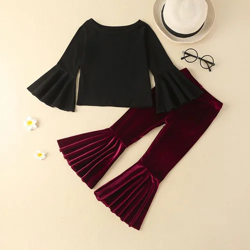 Vista 3 de TBUIALL Ropa para niñas pequeñas, para otoño, invierno, algodón sólido, manga larga, a juego, para mamá y niña