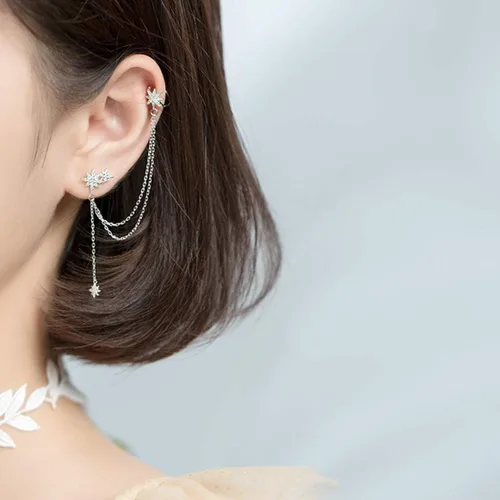 Vista 4 de SLUYNZ - Aretes de plata de ley 925 con diseño de estrella para mujeres adolescentes niñas aretes de estrella