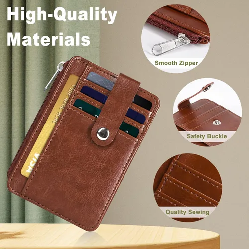 Vista 4 de Cartera de bolsillo frontal minimalista billeteras de cuero delgada billetera clip dinero bloqueo RFID, Marrón