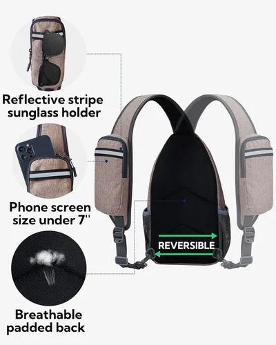 Vista 107 de Waterfly - Mochila cruzada tipo bandolera para viajes y caminatas, bolsa de pecho, Gris, talla única