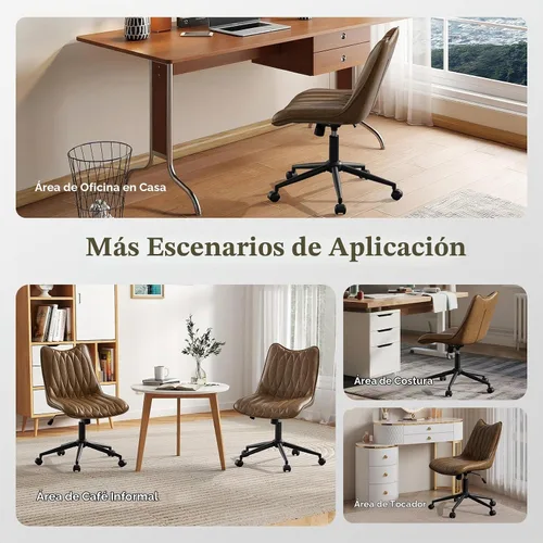 Vista 6 de Silla de oficina sin brazos, Silla de escritorio giratoria de Marrón