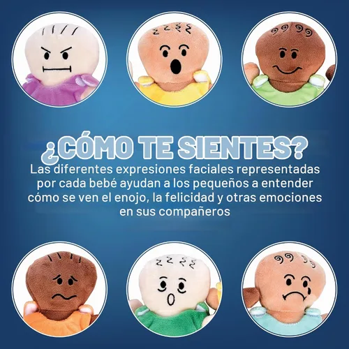Vista 7 de Constructive Playthings - Juego de 6 muñecas de peluche con expresiones para el aprendizaje social y emocional, juego de muñecas de tela sensorial