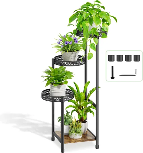 Vista 14 de Oppro - Soporte para plantas de interiores y exteriores, estante de metal de 3 niveles para macetas, soporte alto para múltiples plantas en esquina