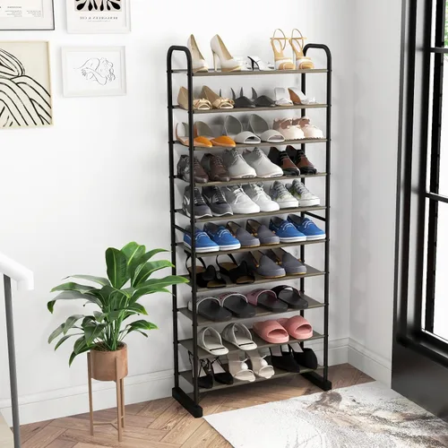 Vista 2 de Tangkula Zapatero de pie de 10 niveles, organizador de zapatos que ahorra espacio, soporte de almacenamiento de zapatos, organizador