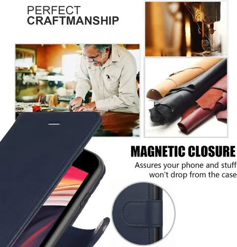 Vista 4 de STARSHOP - Funda para iPhone 8, iPhone 7, con protector de pantalla de vidrio templado incluido, cartera de piel sintética, a prueba de golpes