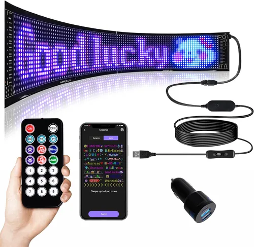 Vista 8 de Letrero LED flexible programable para ventana de automóvil, control de aplicación Bluetooth, pantalla de texto personalizado/animación