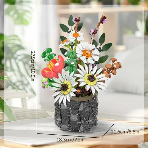 Vista 5 de Mould King 24107 Bloques de construcción de flores, modelo de ramo de 1157 piezas, kit de bloques de construcción de sujeción tecnológica