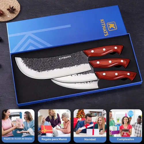 Vista 7 de Juego de cuchillos de carnicero profesional, cuchilla de carne pesada forjada a mano, cuchillo de chef serbio, cuchillo de deshuesado vikingo, juego