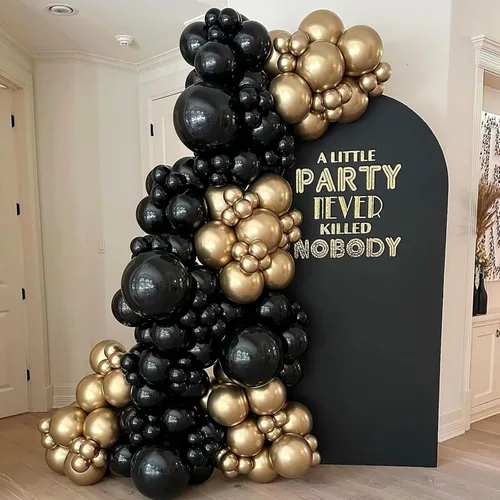 Vista 6 de Kit de arco de globos negros, 129 piezas de diferentes tamaños 18, 12, 10, 5 pulgadas, kit de guirnalda de globos negros para graduación, Halloween