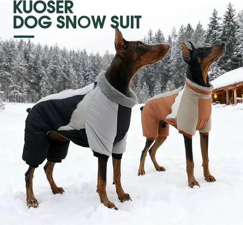 Vista 8 de Kuoser Abrigo de invierno para perro, chaqueta cálida impermeable, suave forro polar acolchado Ropa para perros con cremallera trasera fácil