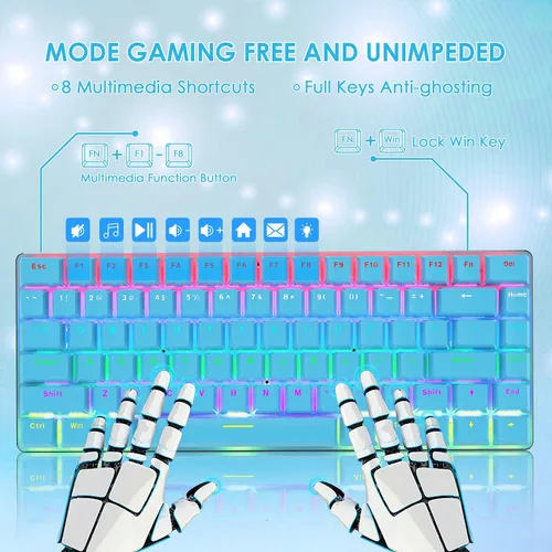 Vista 7 de FELICON AK33 - Teclado mecánico con cable para juegos, retroiluminación LED arco iris, con cable USB, 82 teclas, teclado de computadora