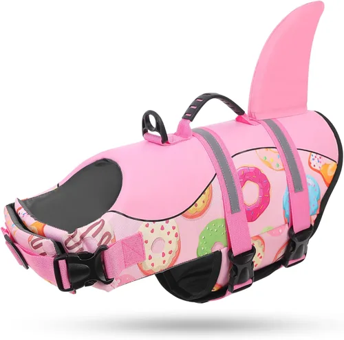 Vista 24 de Queenmore Chaleco Salvavidas para Perros Tiburón, Chaleco de Natación de Alta Flotabilidad, Chalecos Salvavidas para Perros Ajustables y Fáciles