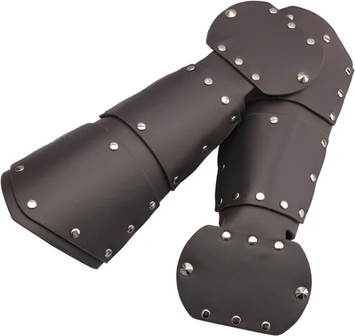 Vista 4 de Pulsera de cuero con guantelete medieval, muñequeras vikingas, guardias de tiro con arco, brazaletes de brazo ancho para mujeres y hombres, 2