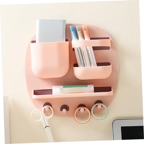 Vista 2 de Estante de pared para baño, estante para colocar sobre el gabinete, estantes de cocina de polipropileno rosa, estante organizador de baño