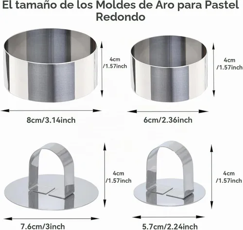 Vista 6 de Uncle Jack 4 moldes redondos para anillos de pastel, molde de anillo de pastel de acero inoxidable con empujador, para herramientas de cocina