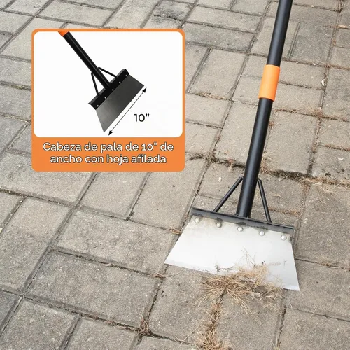 Vista 3 de Pala plana de jardín, herramientas de deshierbe resistentes, raspador de piso de metal de mango largo de 60 pulgadas, pala de limpieza