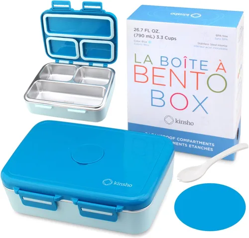 Vista 9 de Lonchera de acero inoxidable para bebés y niños, mini Bento, 3 secciones de porciones de metal ecológico, tapa a prueba de fugas, almuerzos