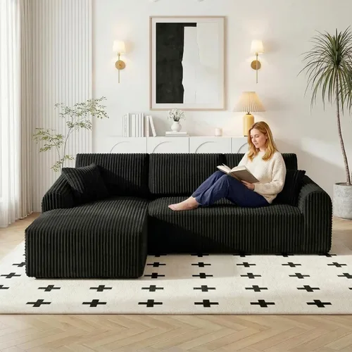Vista 9 de Sofá modular Cloud de 104 pulgadas con diván en forma de L, sofás tapizados modernos con asiento profundo, sofá comprimido de esponja de pana