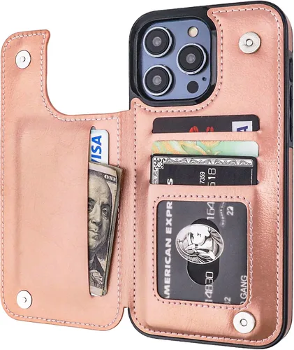 Vista 13 de ONETOP Compatible con iPhone 14 Pro Max Funda Cartera con Portador de Tarjetas, Funda de Cuero PU con Soporte Ranuras para Tarjetas, Doble Cierre