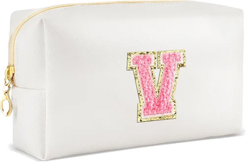 Vista 89 de URSKYTOUS Regalos para niñas, bolsa de maquillaje con inicial, bolsa de cosméticos personalizada con cremallera, bonita bolsa de aseo de viaje, Azul