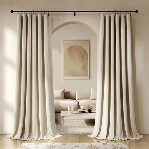 Vista 24 de Beauoop - Cortinas de terciopelo marrón para dormitorio, sala de estar, 52 x 96 pulgadas, 2 paneles Marrón dorado