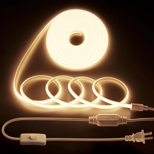 Vista 11 de COB Tira de Luces LED de 10 Pies 6000K Luz Diurna Blanca CA 110V-120V Luces de Cuerda LED Exterior Impermeable IP65 Alta Densidad 288LEDs/M Tira