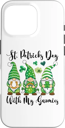 Vista 9 de iPhone 16 St Patricks Day Tee Shamrock Shirt Three Gnomies St Patricks Case