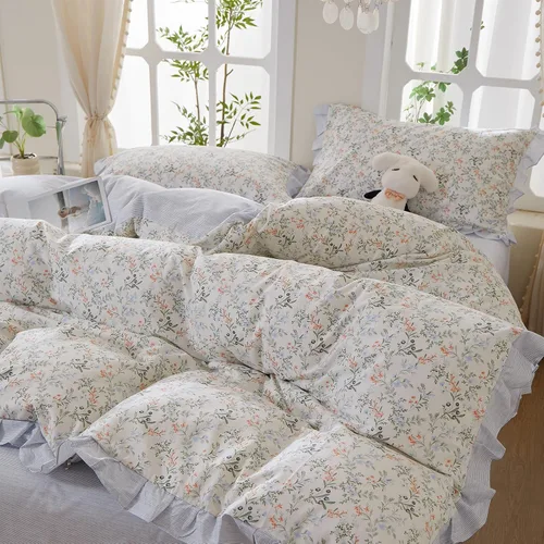 Vista 20 de Funda de edredón de flores rosadas, tamaño individual, elegante, con volantes, funda de edredón de encaje de algodón, juego de ropa de cama floral