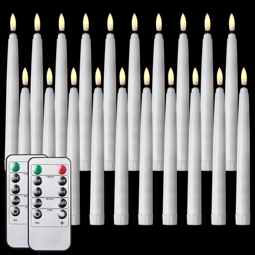 Vista 18 de Tuanse Paquete de 20 velas cónicas parpadeantes sin llama a granel con control remoto y temporizador, candelabros LED de Adviento a pilas para Beige