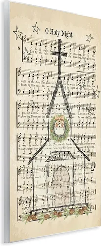 Vista 2 de Stupell Industries Iglesia festiva de invierno con escritura musical de noche santa, diseñada por Andi Metz, 10 x 15 pulgadas, color marrón