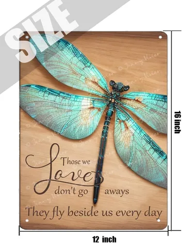 Vista 5 de Letrero de lata vintage con texto en inglés "Dragonfly Those We Love Don't Go Away" Hippie, con cita motivacional, letrero de metal para amantes