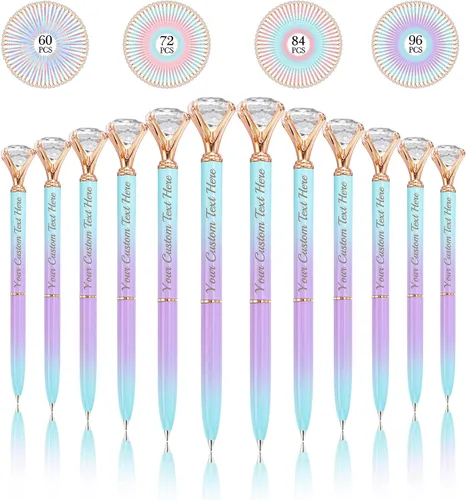 Vista 8 de STREADVE 12 bolígrafos personalizados con nombre, bolígrafo de diamante personalizado, grabado gratis, logotipo, texto, escritura suave, regalos
