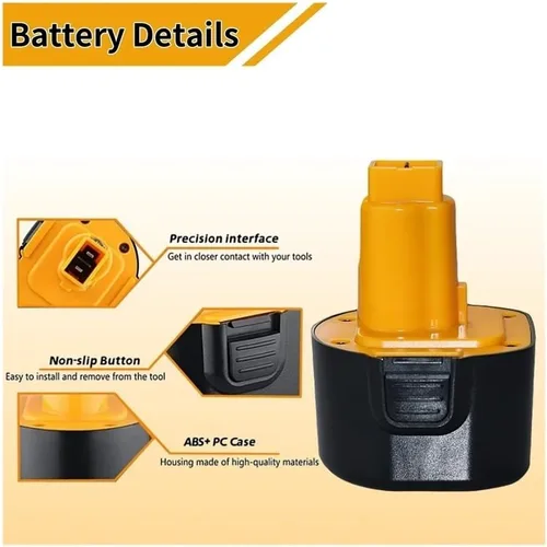 Vista 4 de 9.6V Ni-MH Battery Compatible with DeWalt DW9061 DW9062 Replacement for DE9061 DE9036 DE9062 Cordless Drill Impact Driver & Saw Extended 2.0Ah