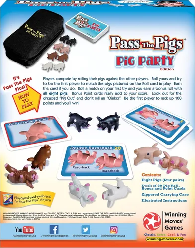 Vista 3 de Pass The Pigs: Edición Fiesta de Cerdos de Winning Moves Games USA, Prueba tu suerte usando cerdos como dados, hasta 4 jugadores pueden jugar ahora